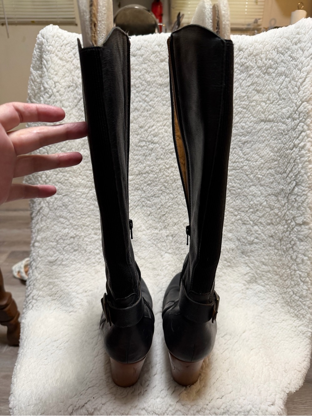 Kork Ease Tall Black Leather Wooden Heels Stretch Gusset Boots Sz 9 EU 40.5 Kork - Picture 3 of 11